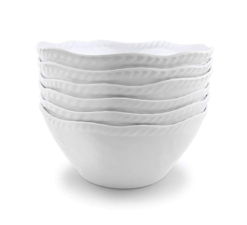 KX-WARE Melamine Cereal Bowls Set - 28 oz/6 inch 100% Melamine Soup/Salad Bowls | set of 6, White | Break-resistant and Dishwasher Safe, BPA Free - Image 1